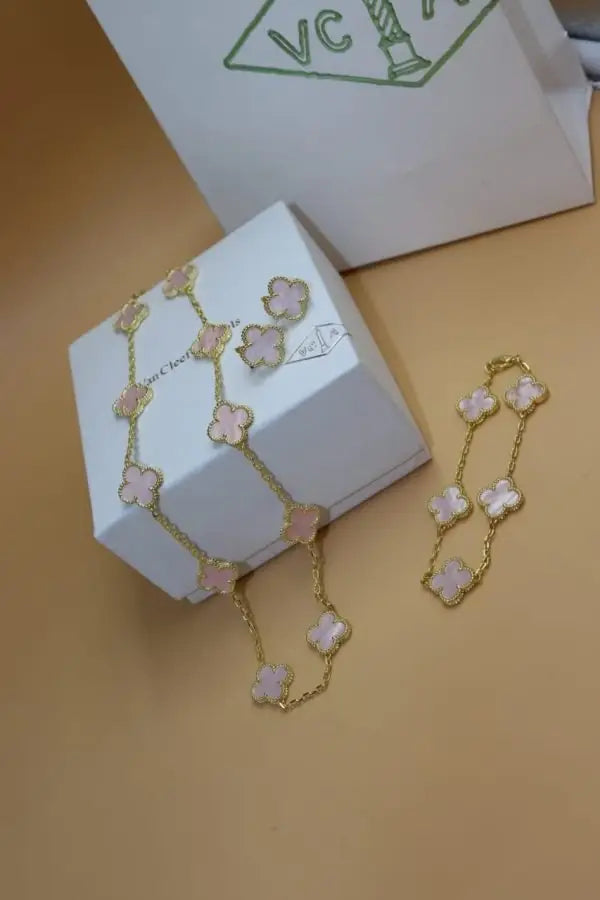 Van Cleef & Arpels Jewelry | Red Clover Diamond Necklace and Bracelet Set