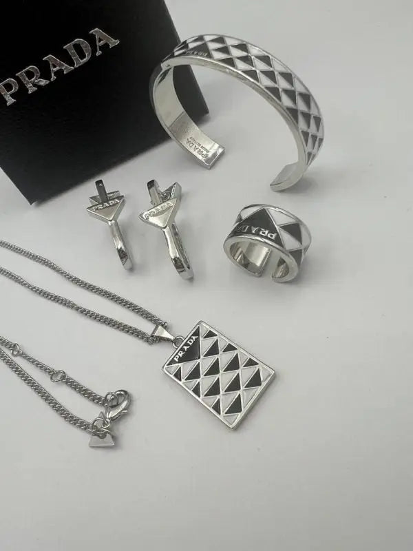 Prada Jewelry | Set Silver Black White Enamel