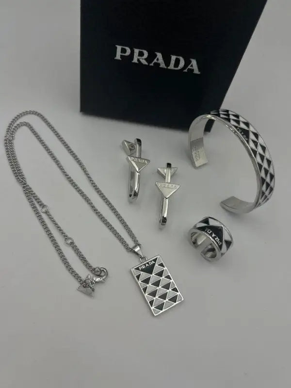 Prada Jewelry | Set Silver Black White Enamel
